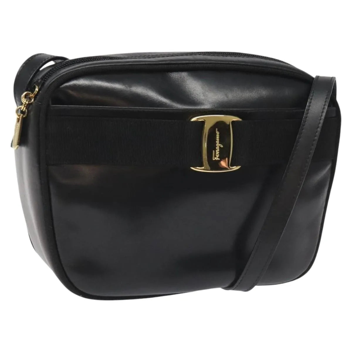 Salvatore Ferragamo Vara Bow camera Leather, Black, Leather, Shoulder Bag