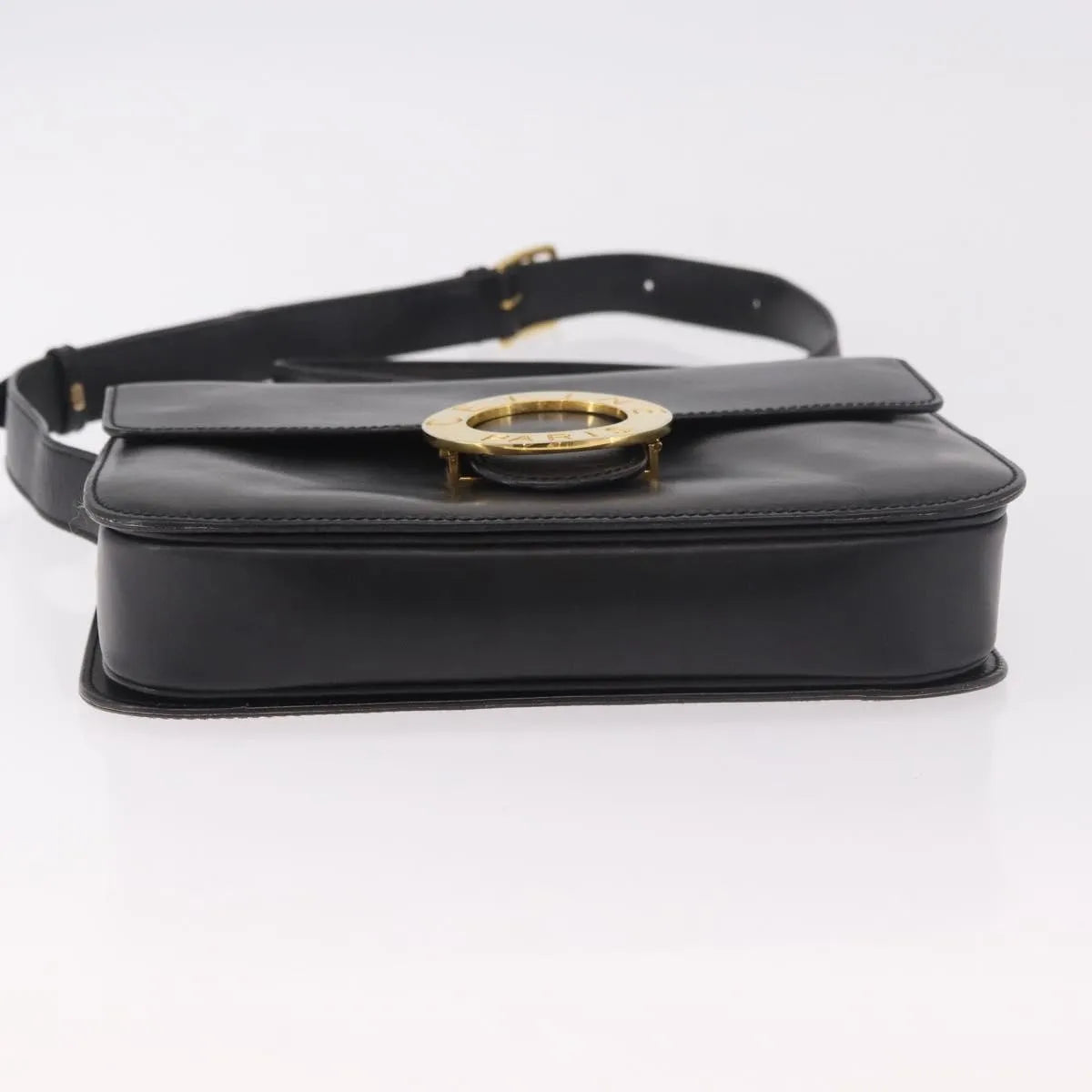 Celine Vintage Circle Logo Leather, Black, Leather, Shoulder Bag