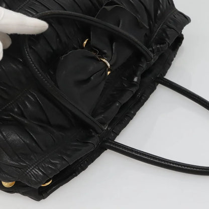 Prada Nappa Gaufre Bow Leather, Black, Leather, Tote Bag