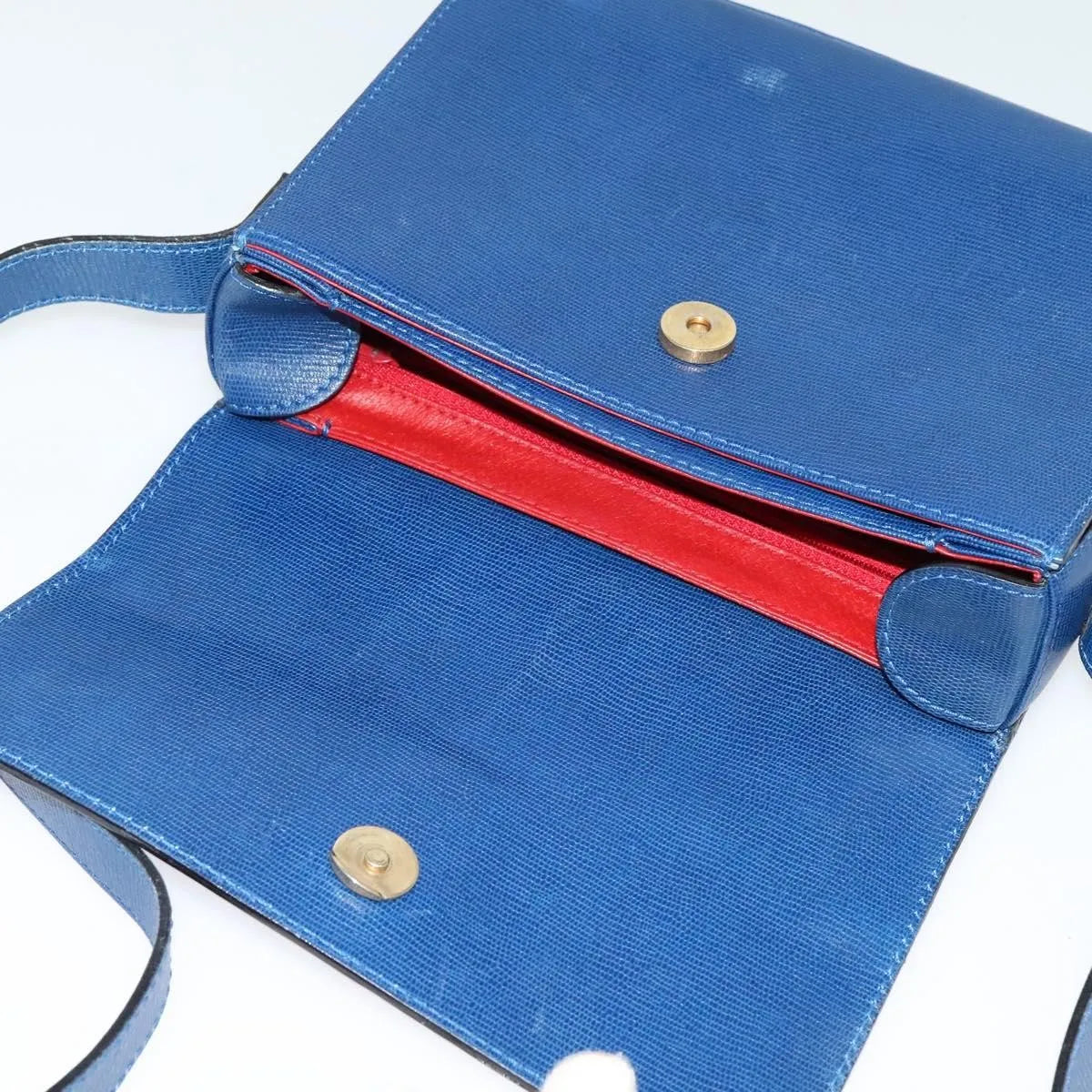 Celine Vintage Circle Logo Leather, Blue, Leather, Shoulder Bag