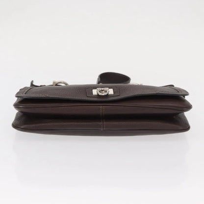 Salvatore Ferragamo Gancini Leather, Brown, Leather, Shoulder Bag