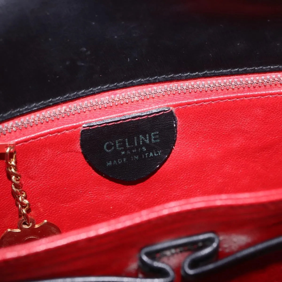 Celine Vintage Circle Logo Leather, Black, Leather, Shoulder Bag