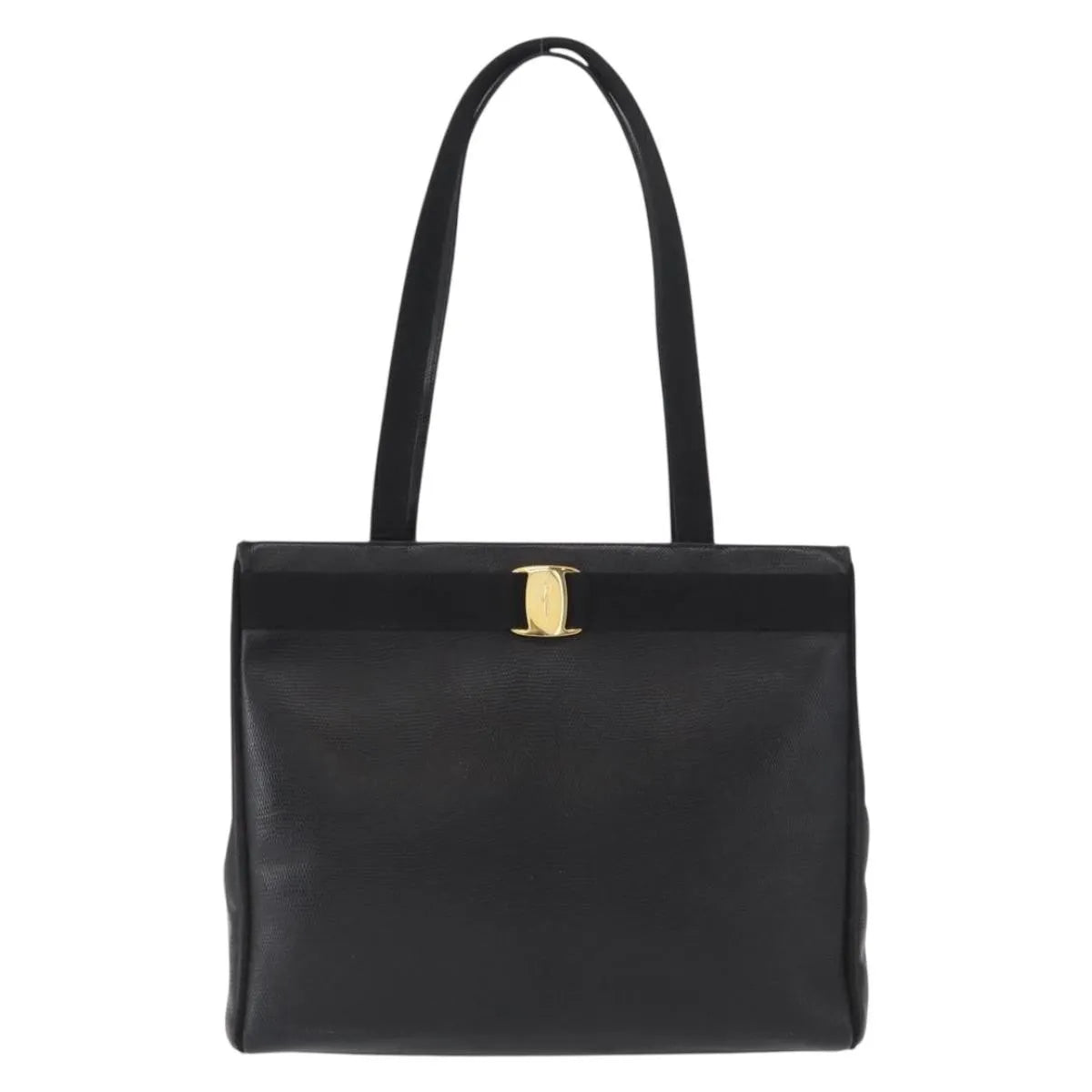 Salvatore Ferragamo Vintage Vara Bow Tote Lizard Embossed Leather, Black, Leather, Tote Bag