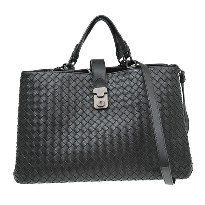 Bottega Veneta Roma Intrecciato Nappa, Black, Leather, Handbag