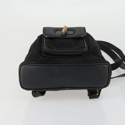Gucci Vintage Bamboo Suede, Black, Leather, Backpack