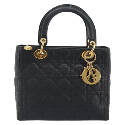 Christian Dior Vintage Lady Dior Cannage Quilt Lambskin, Black, Leather, Handbag