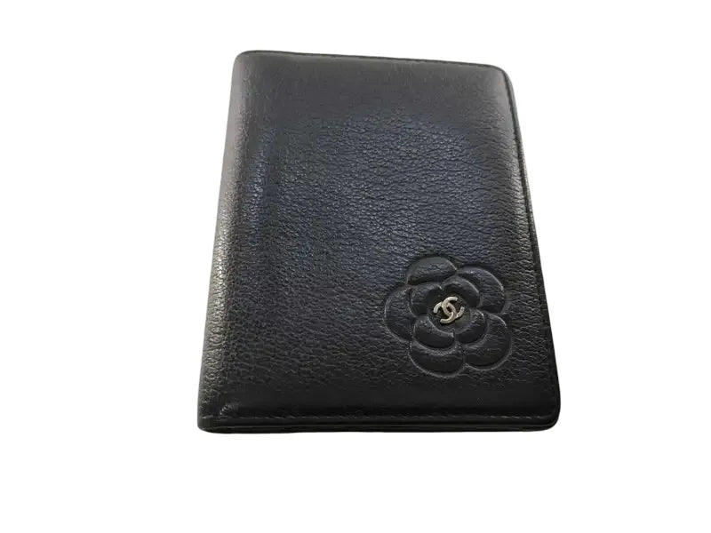 Chanel Camellia Card Case Studded Camellia Lambskin, Black, Calfskin, Card Holder