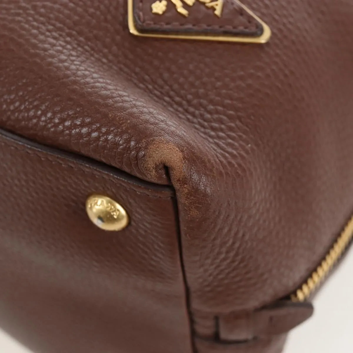 Prada Side Zip Hobo Soft Calf, Brown, Leather, Shoulder Bag