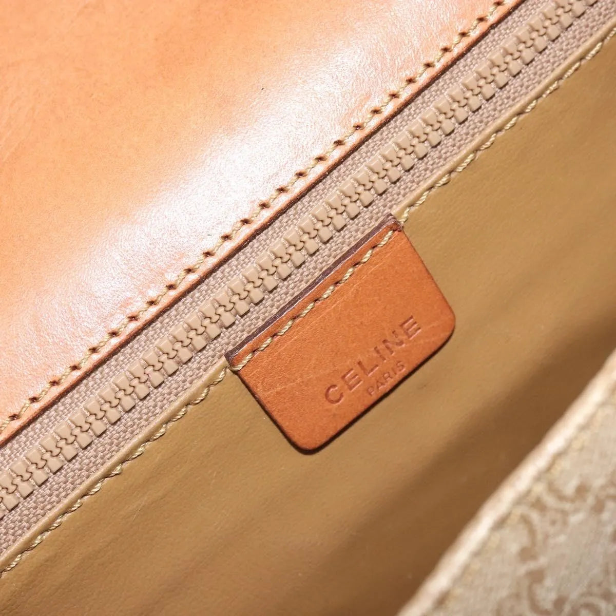 Celine Vintage Macadam Canvas and Leather, Beige, Canvas, Shoulder Bag