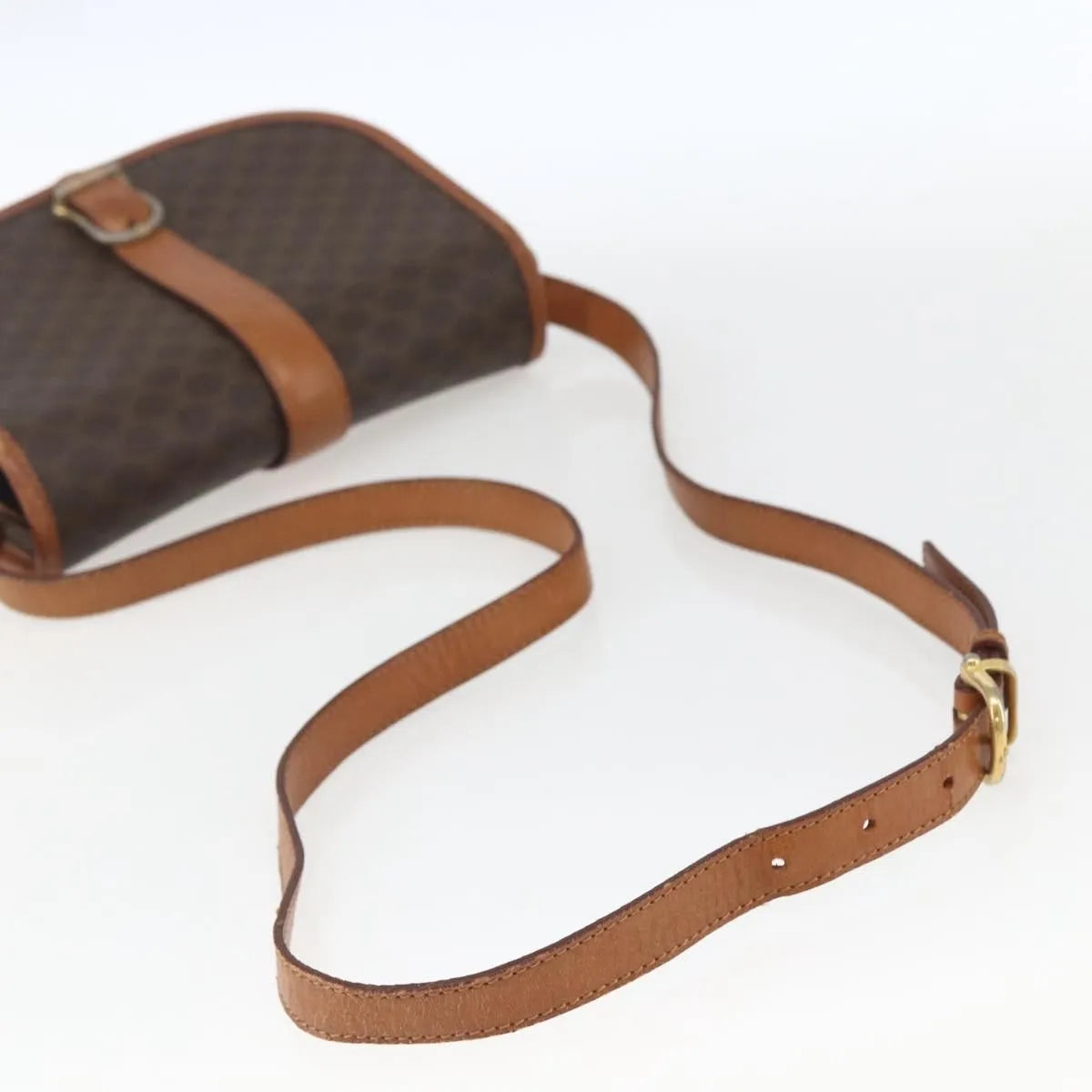 Celine Vintage Macadam Canvas and Leather, Brown, Canvas, Shoulder Bag