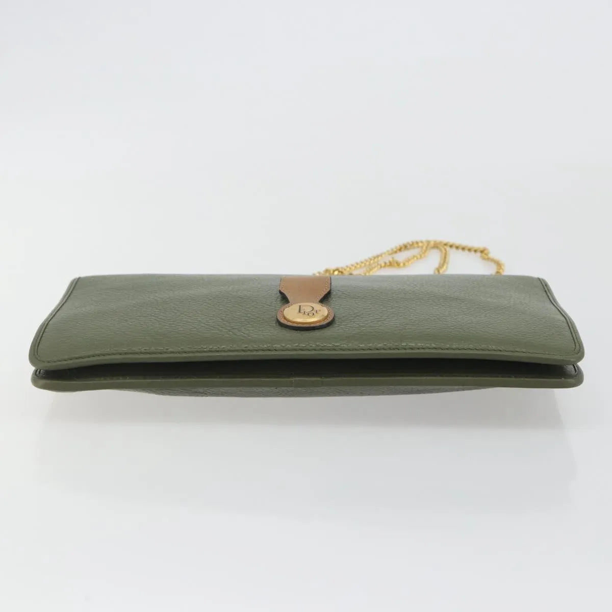 Christian Dior Vintage Chain Flap Leather, Green, Leather, Shoulder Bag