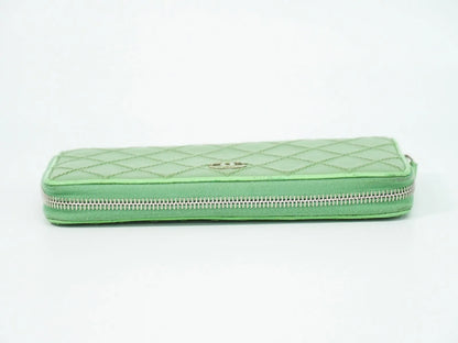 Chanel Wild Stitch Topics Wallet Lambskin, Green, Leather, Wallet