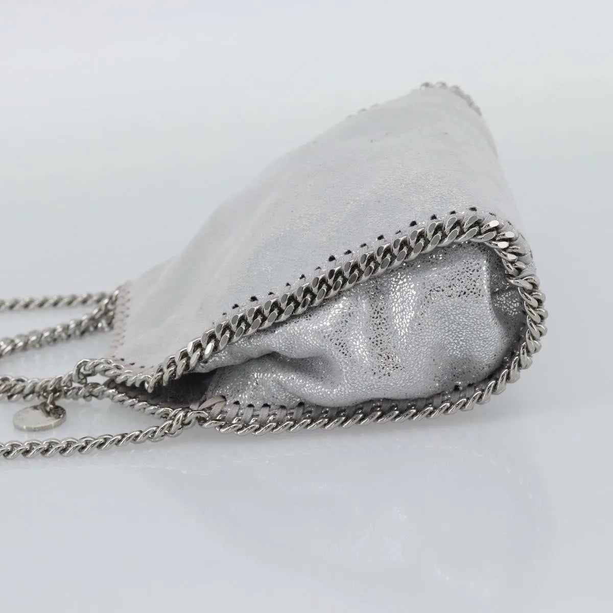 Stella McCartney Falabella Fold Over Faux Leather, Silver, Polyester, Shoulder Bag