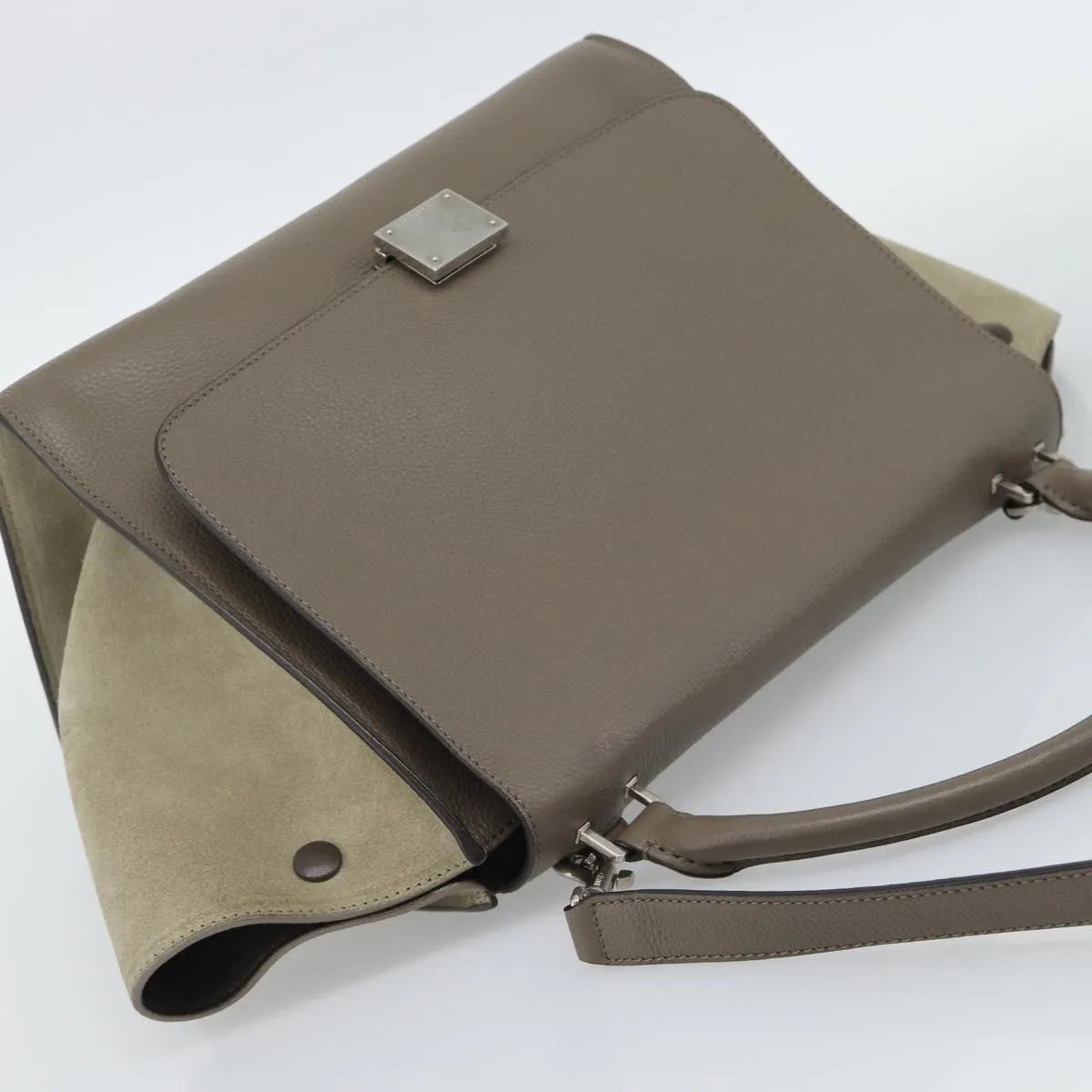 Celine Trapeze Leather with Suede, Gray, Leather, Handbag