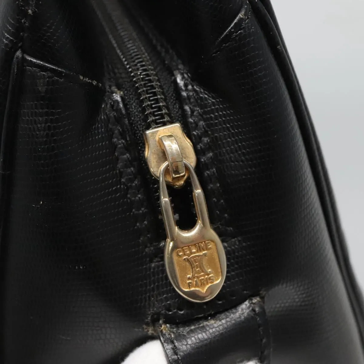 Celine Circle Logo Leather, Black, Leather, Handbag