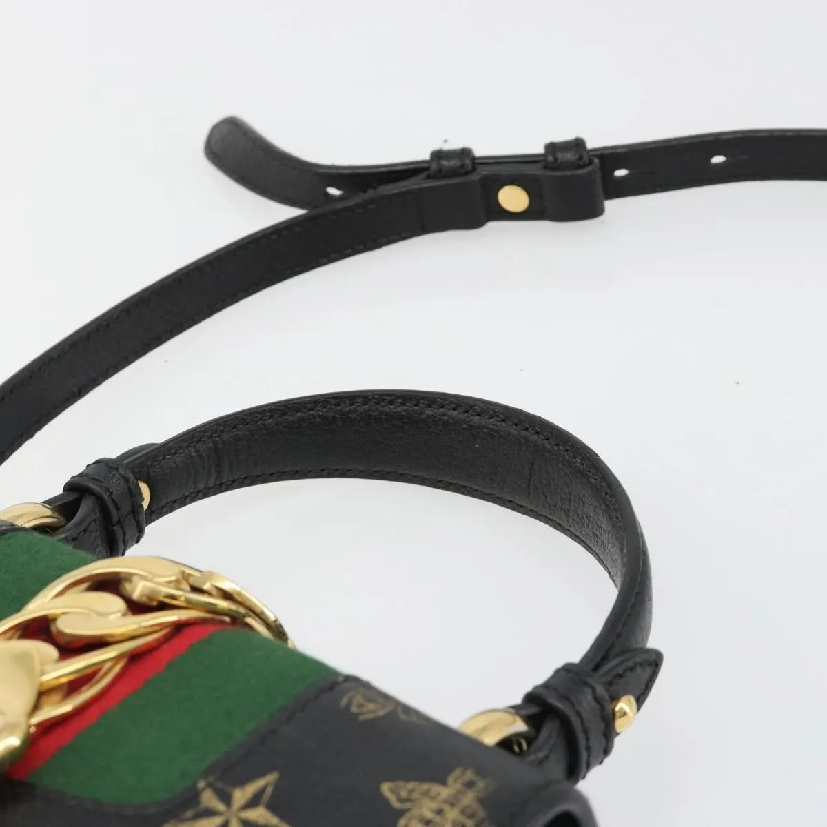Gucci Sylvie Top Handle Printed Leather, Black, Leather, Handbag