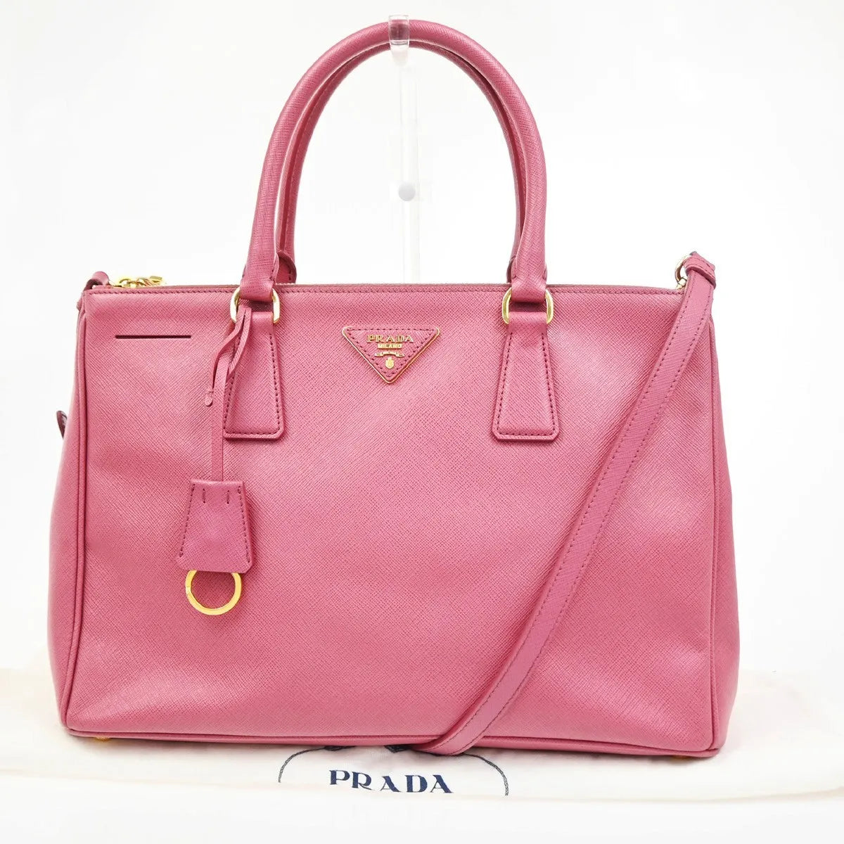Prada Double Zip Lux Convertible Tote Saffiano Leather, Pink, Leather, Tote Bag