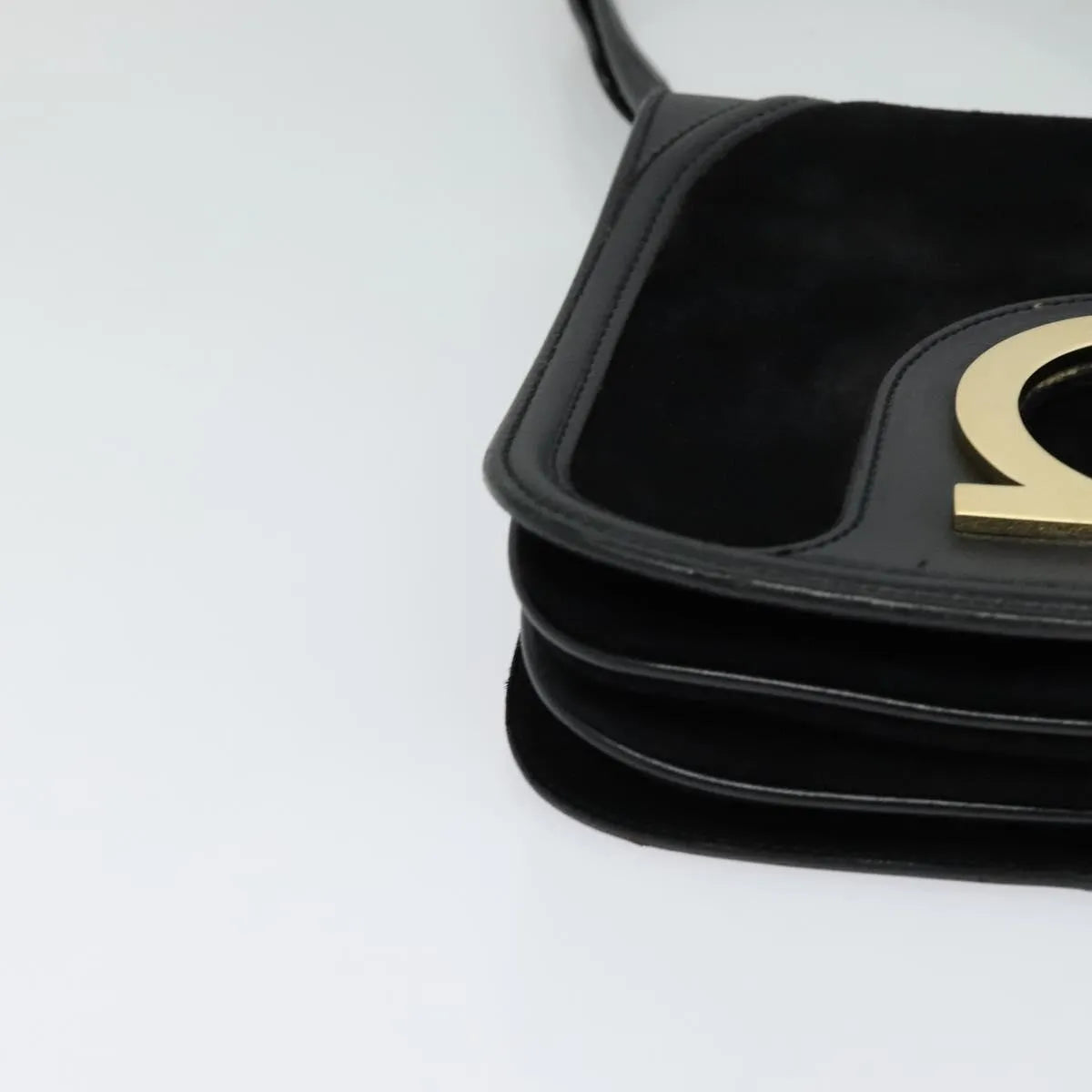 Salvatore Ferragamo Gancini Suede, Black, Suede, Shoulder Bag