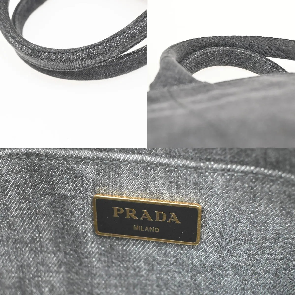 Prada Canapa Convertible Tote Denim, Black, Denim, Tote Bag