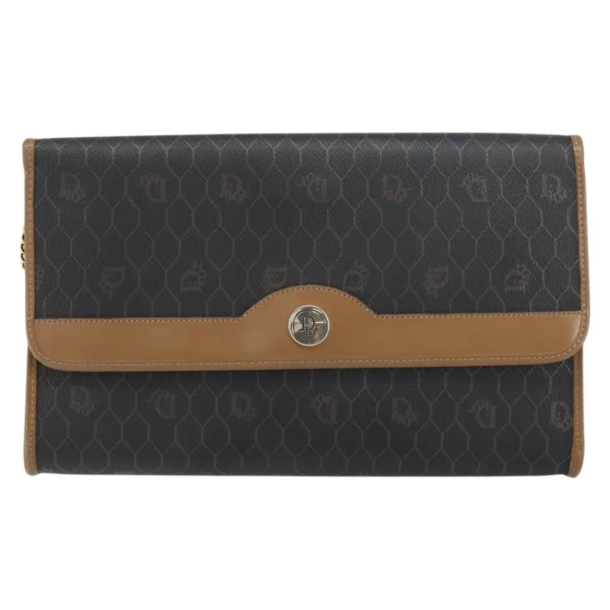 Christian Dior Vintage Honeycomb chain Canvas, Black, Canvas, Shoulder Bag