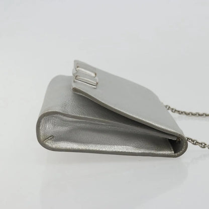 Salvatore Ferragamo Vara Chain Flap Leather, Silver, Leather, Shoulder Bag