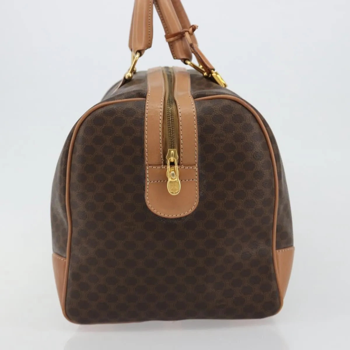 Celine Vintage Macadam Boston Canvas and Leather, Brown, Canvas, Handbag