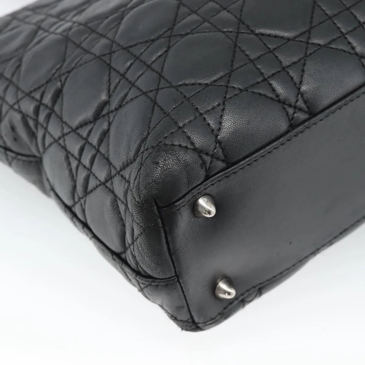 Christian Dior Vintage Lady Dior Tote Cannage Quilt Lambskin, Black, Leather, Tote Bag