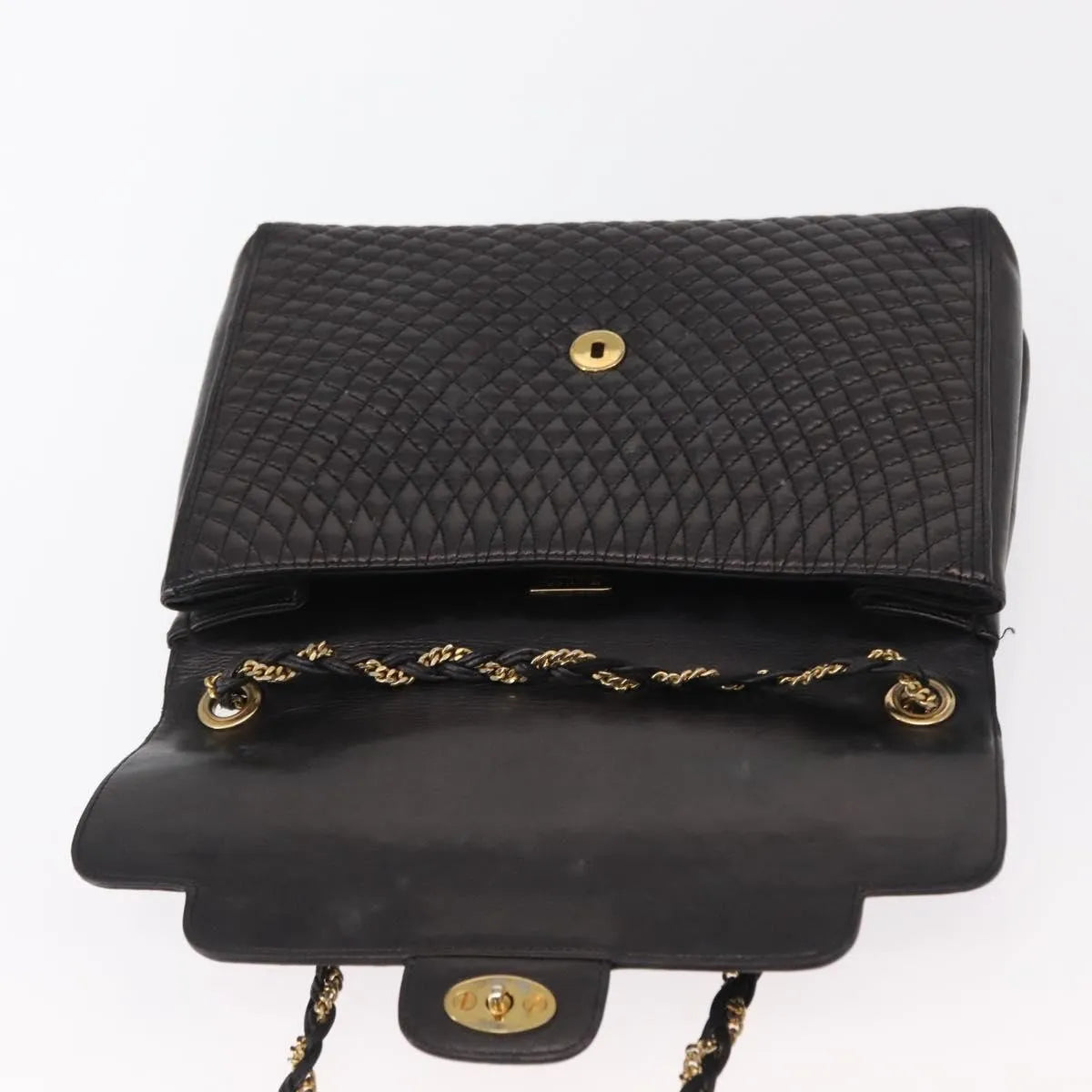 Bally Vintage Chain Quilted Leather, Black, Leather, Shoulder Bag