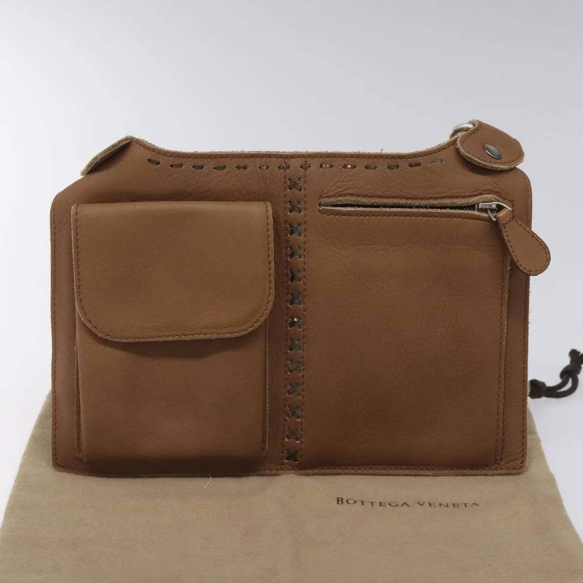 Bottega Veneta Vintage Front Pocket Waist Leather, Brown, Leather, Clutch