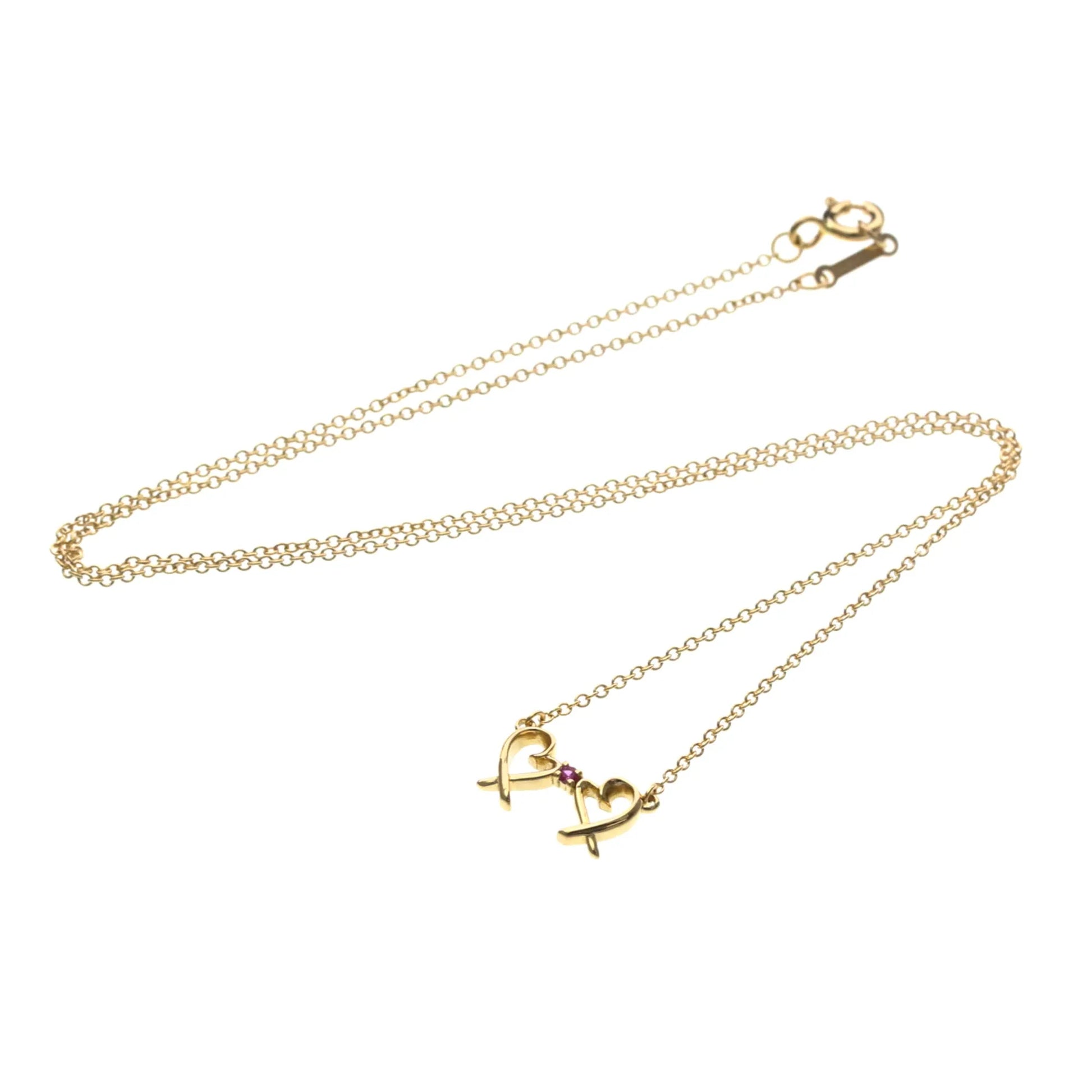 Tiffany & Co. Double Loving Heart Pendant 18K Rose Gold with Pink Sapphire, Gold, Pink Gold, Necklace