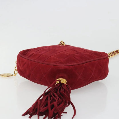 Chanel Vintage Diamond Tassel Quilted Suede, Red, Suede, Shoulder Bag