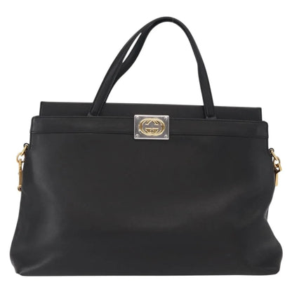 Gucci Linea Matisse Interlocking G Top Handle Tote Leather, Black, Leather, Shoulder Bag