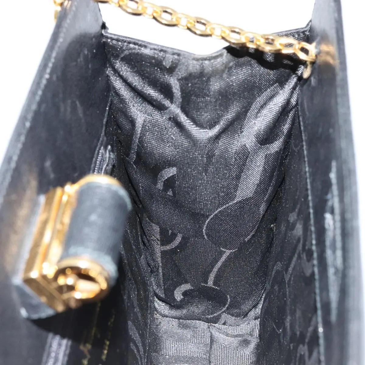 Salvatore Ferragamo Vintage Chain Leather, Black, Leather, Shoulder Bag