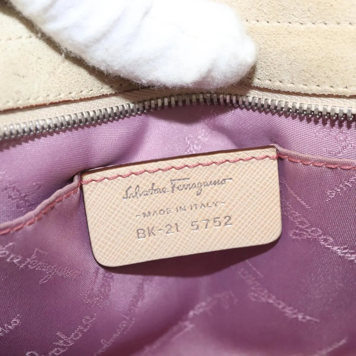 Salvatore Ferragamo Gancini Suede, Beige, Suede, Handbag