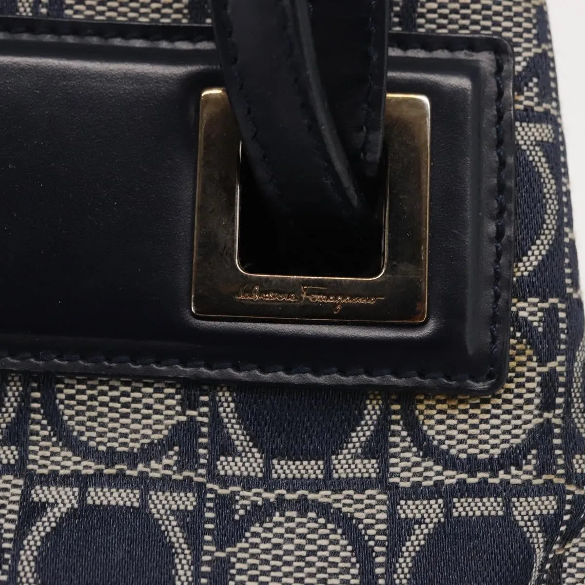 Salvatore Ferragamo Gancini Canvas and leather, Navy, Canvas, Shoulder Bag
