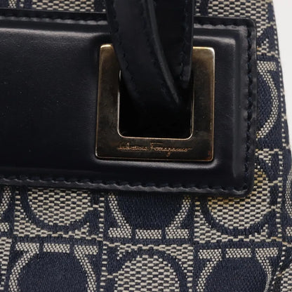 Salvatore Ferragamo Gancini Canvas and leather, Navy, Canvas, Shoulder Bag