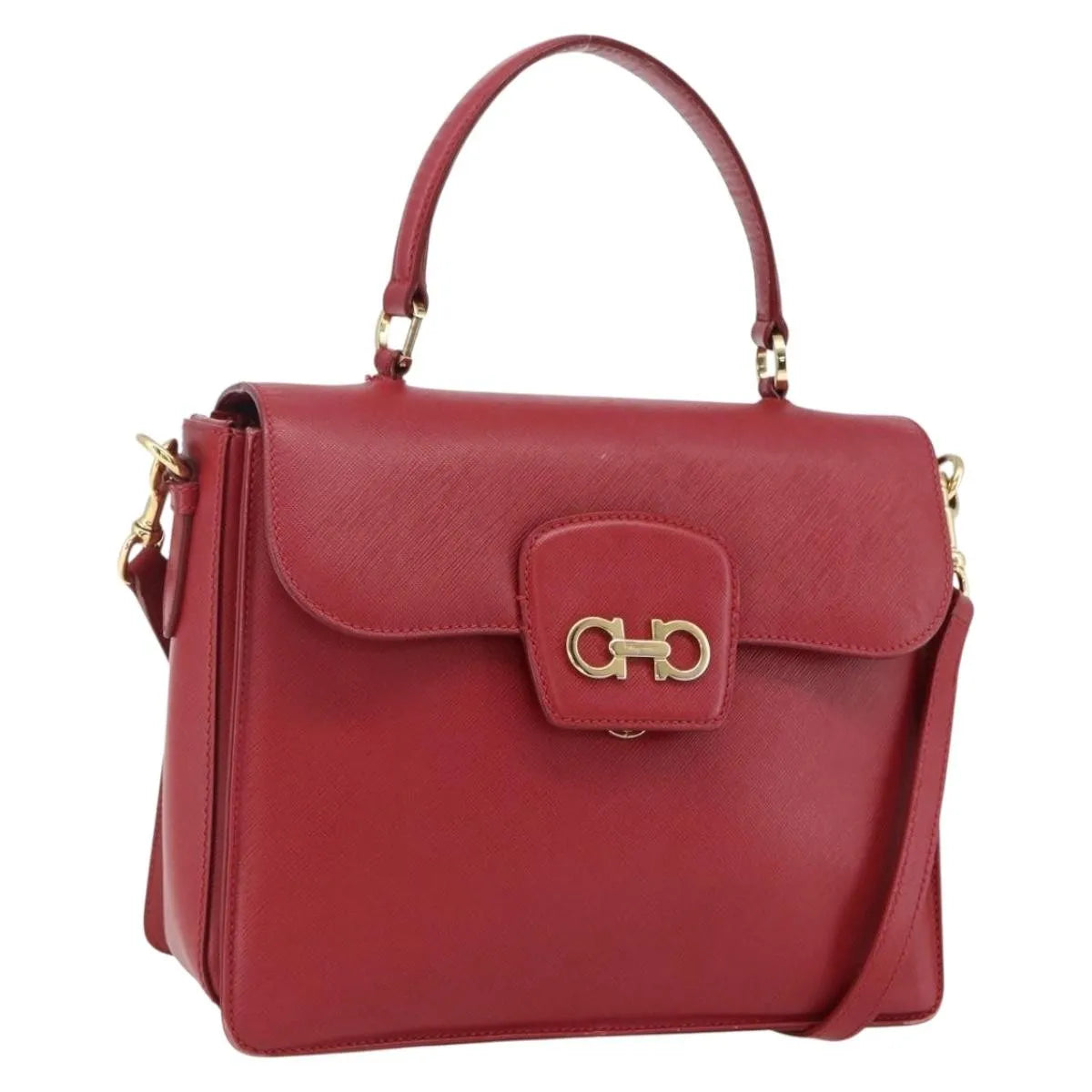 Salvatore Ferragamo Gancini Leather, Red, Leather, Handbag