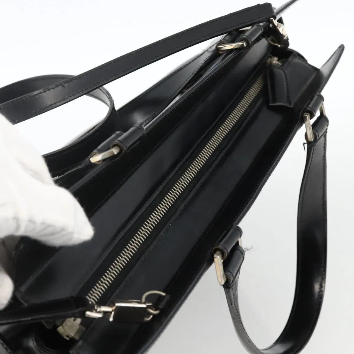 Salvatore Ferragamo Double Gancini Side Buckle Tote Leather, Black, Leather, Handbag