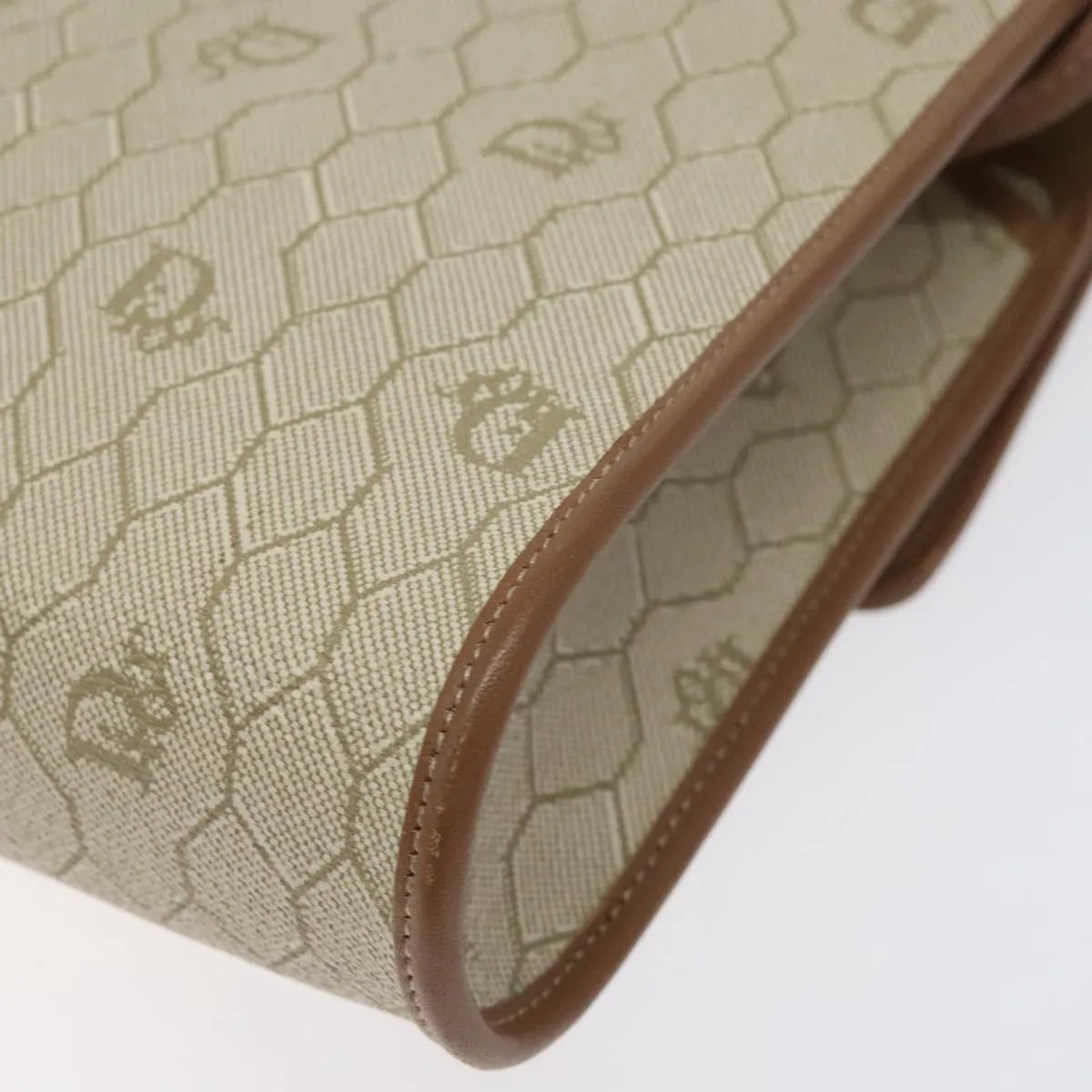 Christian Dior Vintage Honeycomb Flap Canvas and Leather, Beige, PVC, Shoulder Bag