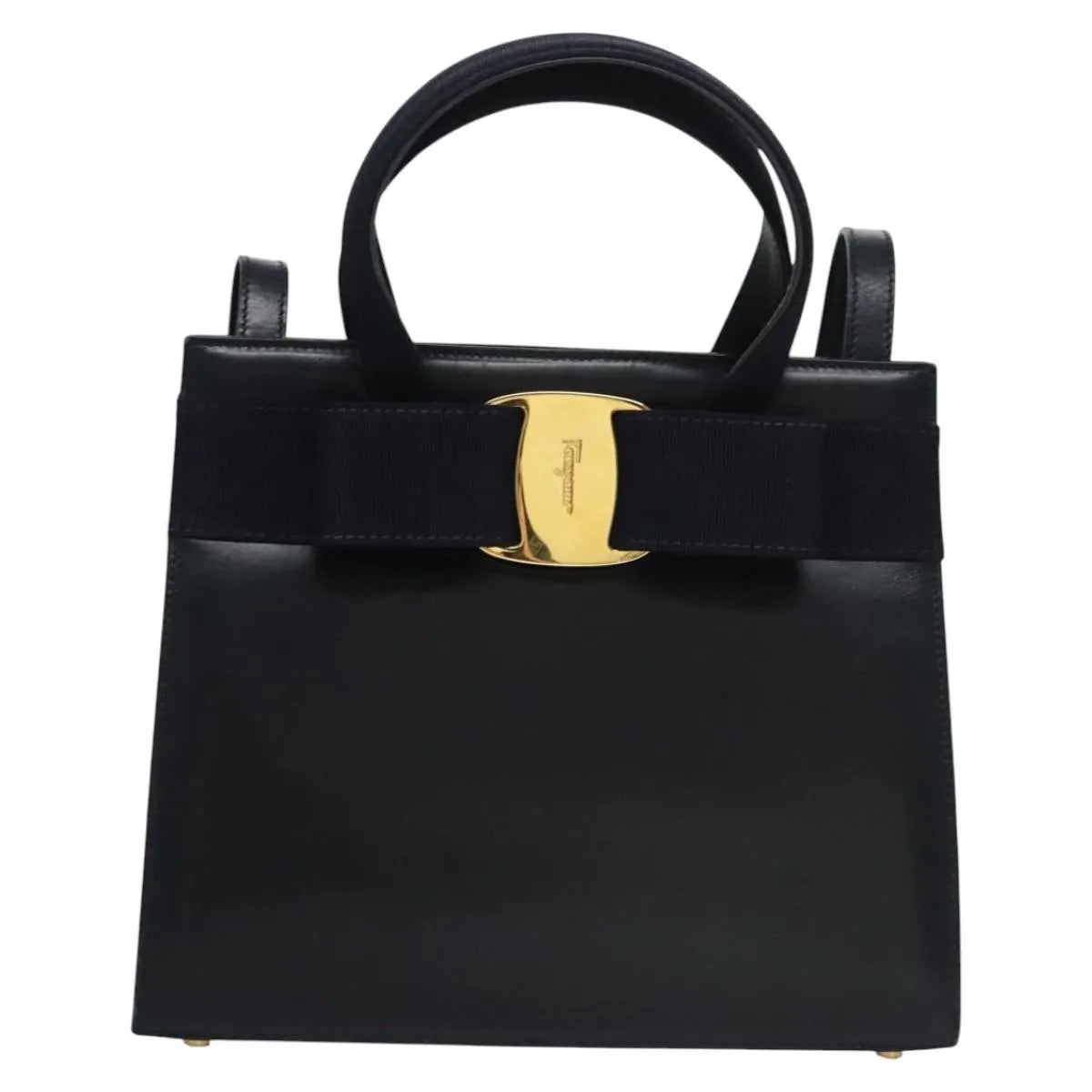Salvatore Ferragamo Convertible Vara Bow Tote Leather, Navy, Leather, Handbag