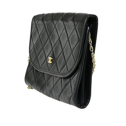 Chanel Vintage Round Flap Quilted Lambskin, Black, Leather, Handbag