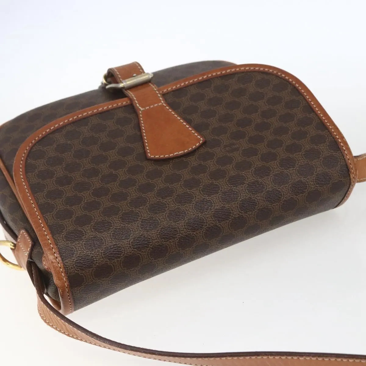 Celine Vintage Macadam Canvas and Leather, Brown, Canvas, Shoulder Bag