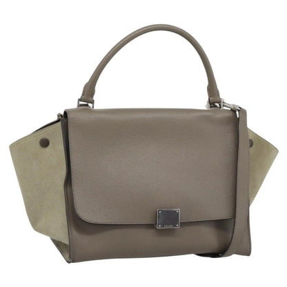 Celine Trapeze Leather with Suede, Gray, Leather, Handbag