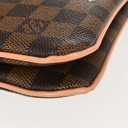 Louis Vuitton Double Zip Pochette Damier Ebene, Brown, Canvas, Clutch