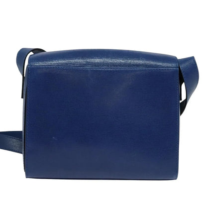 Celine Vintage Circle Logo Leather, Blue, Leather, Shoulder Bag