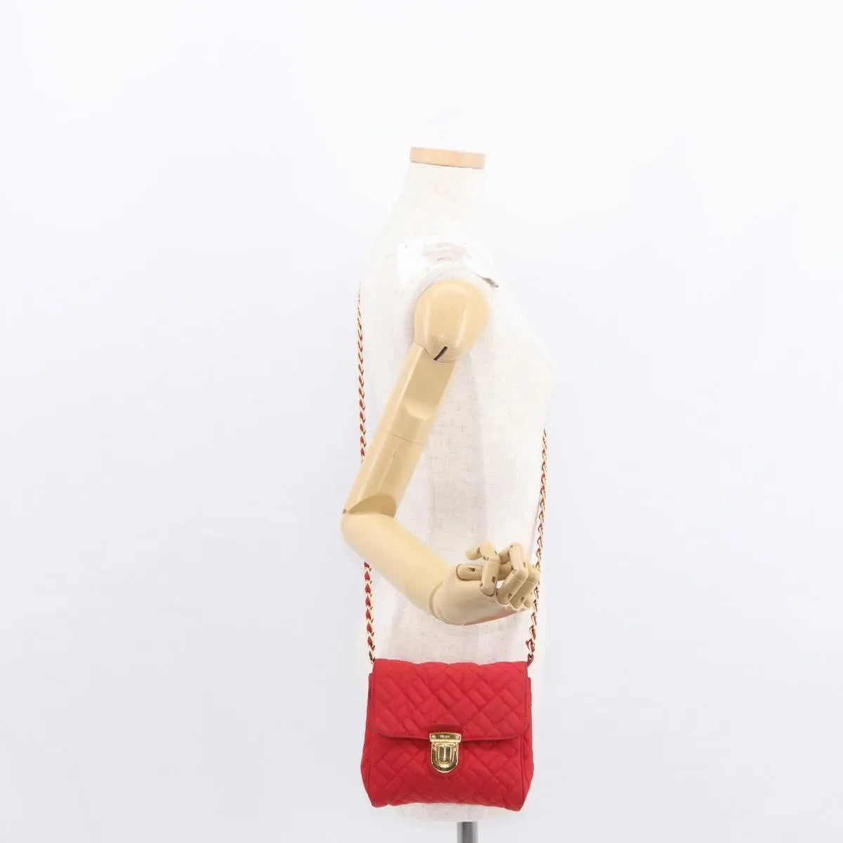 Prada Pushlock Chain Flap Quilted Tessuto, Red, Nylon, Shoulder Bag