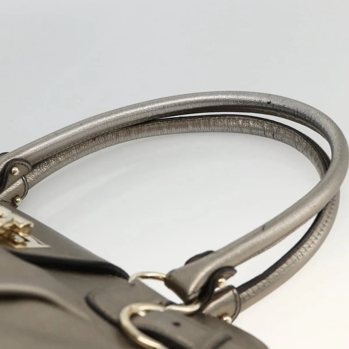 Salvatore Ferragamo Gancini Leather, Silver, Leather, Handbag