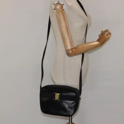Salvatore Ferragamo Vara Bow camera Leather, Black, Leather, Shoulder Bag