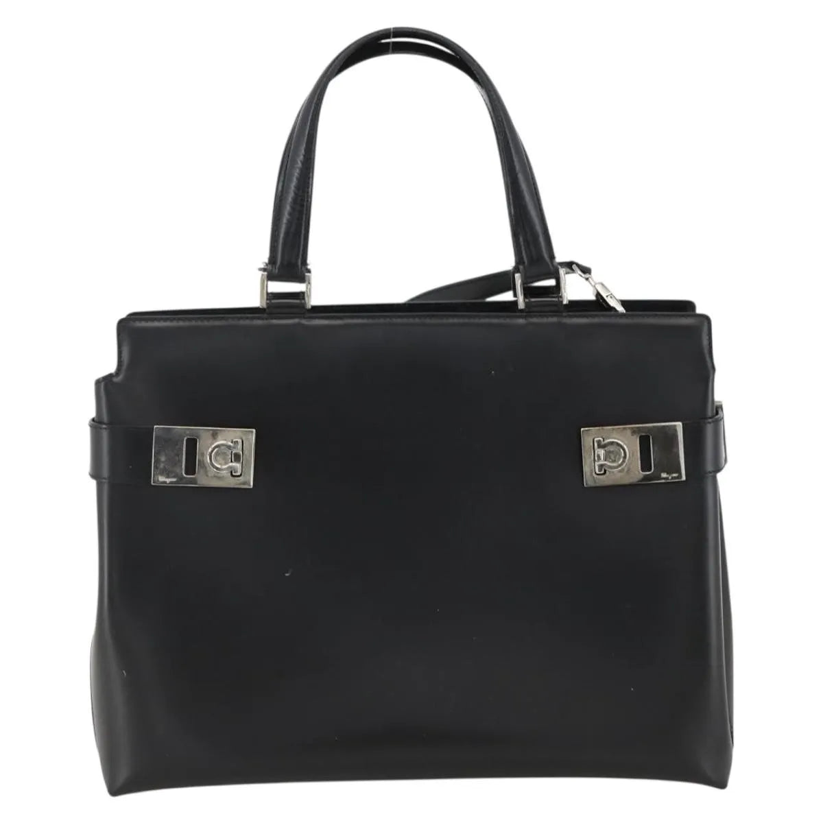 Salvatore Ferragamo Double Gancini Side Buckle Tote Leather, Black, Leather, Handbag