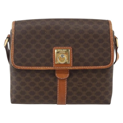 Celine Vintage Macadam Canvas and Leather, Brown, Canvas, Shoulder Bag